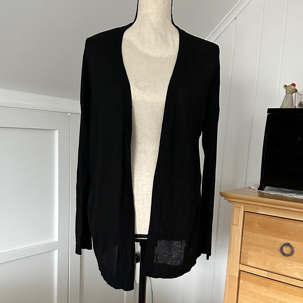 Classic Black Lightweight Women's Open Front Cardigan
